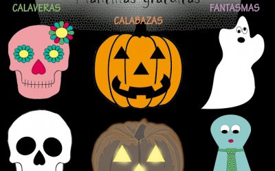 Plantillas e imprimibles gratis para Halloween: calaveras, calabazas y fantasmas.