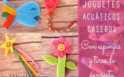Juguetes acuáticos caseros, con esponjas y tiras de camisetas.