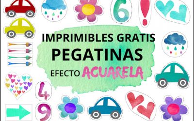 Imprimibles gratis. Pegatinas con efecto acuarela.